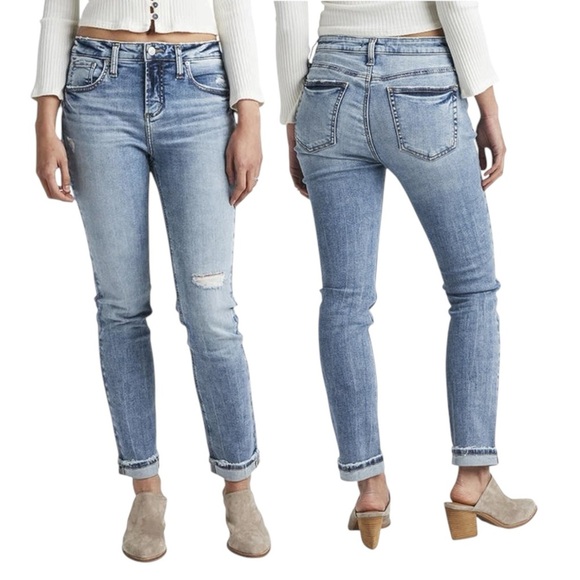 Silver Jeans Beau Girlfriend Fit Jeans Size 30 Light Wash Distressed - Picture 1 of 14